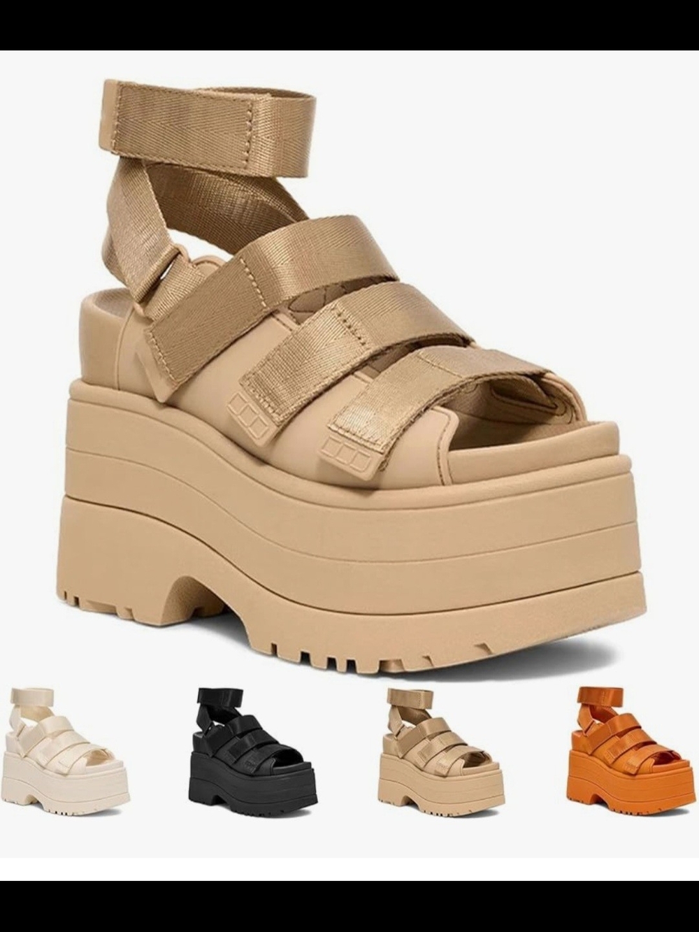 Platform Strappy Sandal in Beige - Women's Fashion Sandal